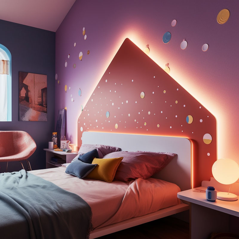 LED-list bakom säng i lekrum